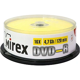 Диск DVD-R Mirex 4.7 ГБ 16x cake box UL130003A1M (25 штук в упаковке)