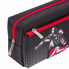 Пенал мягкий ЮНЛАНДИЯ, 2 отделения, полиэстер, "Skate", черный, 21х6х9 см, 270276