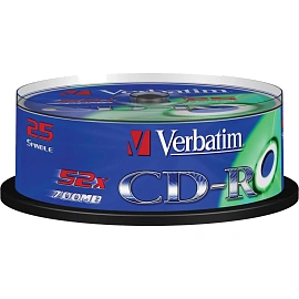 Диск CD-R Verbatim 700 МБ 52x cake box 43432 (25 штук в упаковке) фото Диск CD-R Verbatim 700 МБ 52x cake box 43432 (25 штук в упаковке)