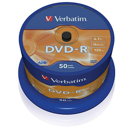 Диск DVD-R Verbatim 4.7 ГБ 16x cake box 43548 (50 штук в упаковке)