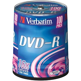 Диск DVD-R Verbatim 4.7 ГБ 16x cake box 43549 (100 штук в упаковке)