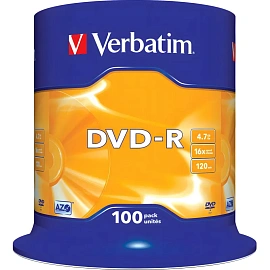 Диск DVD-R Verbatim 4.7 ГБ 16x cake box 43549 (100 штук в упаковке)