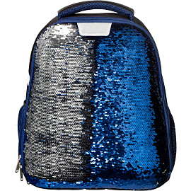 Ранец Комус Класс (№1 School) Sparkle Blue анатомический синий пайетки двусторонние с двумя отделениями