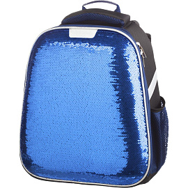 Ранец Комус Класс (№1 School) Sparkle Blue анатомический синий пайетки двусторонние с двумя отделениями
