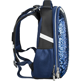 Ранец Комус Класс (№1 School) Sparkle Blue анатомический синий пайетки двусторонние с двумя отделениями