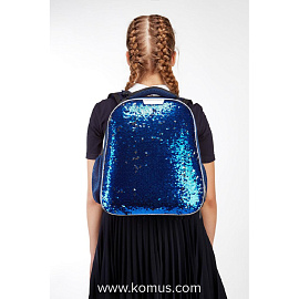 Ранец Комус Класс (№1 School) Sparkle Blue анатомический синий пайетки двусторонние с двумя отделениями