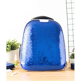 Ранец Комус Класс (№1 School) Sparkle Blue анатомический синий пайетки двусторонние с двумя отделениями