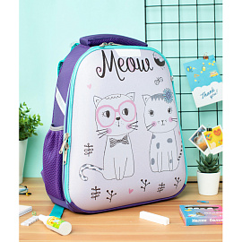 Ранец Комус Класс (№1 School) Meow анатомический фиолетовый экокожа с двумя отделениями