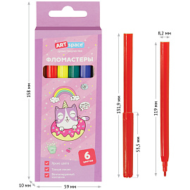 Фломастеры ArtSpace "Кот-сластена", 06цв., смываемые, картон, европодвес фото Фломастеры ArtSpace "Кот-сластена", 06цв., смываемые, картон, европодвес