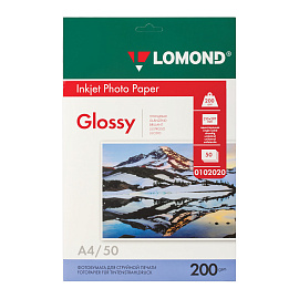 Фотобумага для цветной струйной печати Lomond односторонняя (глянцевая, А4, 200 г/кв.м, 50 листов, артикул производителя 0102020)