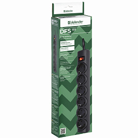 Сетевой фильтр Defender DFS 155 на 6 розеток 5 метров черный (99496)