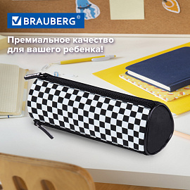 Пенал мягкий BRAUBERG, 3 отделения, нейлон, 21х7х7 см, "Black and White", 273582