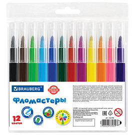 Фломастеры утолщенные 12 цветов, вентилируемый колпачок, BRAUBERG "PREMIUM", ПВХ-упаковка, 152196 фото Фломастеры утолщенные 12 цветов, вентилируемый колпачок, BRAUBERG "PREMIUM", ПВХ-упаковка, 152196