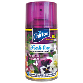 Сменный баллон 250 мл, CHIRTON "Вечерняя прохлада", для автоматических освежителей, универсальный, сухое распыление, 4670013302567 фото Сменный баллон 250 мл, CHIRTON "Вечерняя прохлада", для автоматических освежителей, универсальный, сухое распыление, 4670013302567