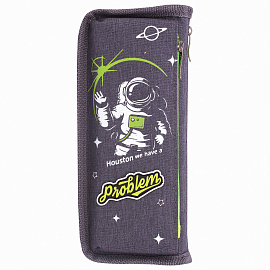 Пенал мягкий ЮНЛАНДИЯ, 2 отделения, полиэстер, "Cosmonaut", серый, 21х6х9 см, 270275