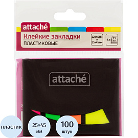 Клейкие закладки Attache пластиковые 4 цвета по 25 листов 25x45 мм