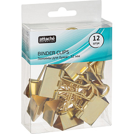 Зажимы для бумаг Attache Selection 32 мм золотые (12 штук в упаковке)