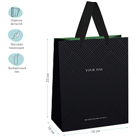 Пакет подарочный 18*23*10см MESHU "Black Water", отд. фольгой, выб. лак, матовая ламинация
