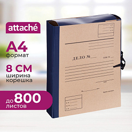 Папка архивная на 4-х завязках Attache Дело А4 80 мм бумвинил до 800 листов синяя складная