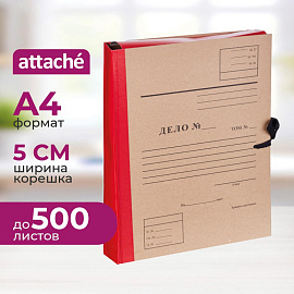 Папка архивная на 4-х завязках Attache Дело А4 50 мм бумвинил до 500 листов красная складная