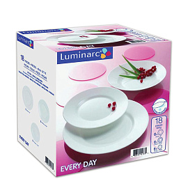 Набор столовой посуды на 6 персон Luminarc Every Day 18 предметов стекло белый (G0566)