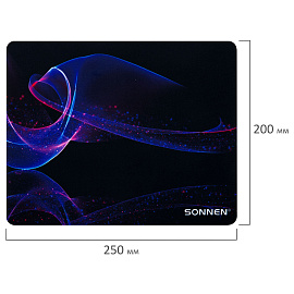 Коврик для мыши SONNEN "NEON WAVE" резина + ткань, 250х200х2 мм, 513958