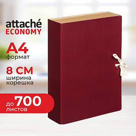 Папка архивная на 2-х завязках Attache Economy 80 мм бумвинил до 700 листов бордовая складная