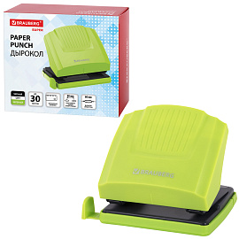 Дырокол BRAUBERG "SUPER", до 30 листов, зелено-черный, 272746