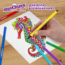 Фломастеры ЮНЛАНДИЯ "ДОМИКИ", 12 цветов, трехгранные, вентилируемый колпачок, картон, 152182