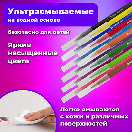 Фломастеры BRAUBERG "PREMIUM", 12 цветов, УЛЬТРАСМЫВАЕМЫЕ, классические, вентилируемый колпачок, картонная коробка с европодвесом, 151938