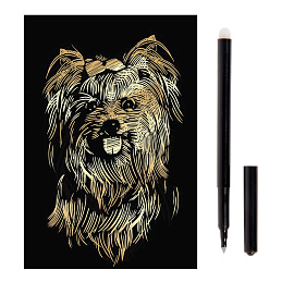 Гравюра с эффектом золота малая "Йоркширский терьер", 10х15 см, основа, штихель, LORI, Гр-218