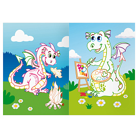 Раскраска с цв. фоном А5, 8 стр., ТРИ СОВЫ "Дракончики