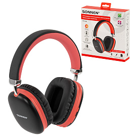 Наушники беспроводные накладные полноразмерные раздвижные мультирежимные, SONNEN HP-B12BR, Bluetooth 5.4, черный/коралловый, 514128