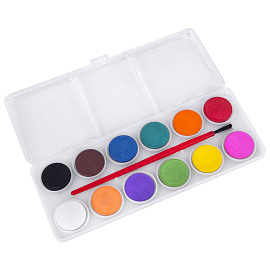 Краски акварельные ПИФАГОР "СОЛНЫШКО", 12 цветов, круглые кюветы, пенал, 192635