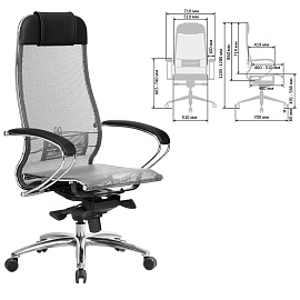 Кресло офисное МЕТТА "SAMURAI" S-1, сверхпрочная ткань-сетка, серое