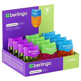 Точилка пластиковая Berlingo "Hyper" 2 отверстия, контейнер, ассорти фото Точилка пластиковая Berlingo "Hyper" 2 отверстия, контейнер, ассорти