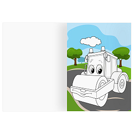 Раскраска с цв. фоном А4, 16 стр., ТРИ СОВЫ "Веселые машинки