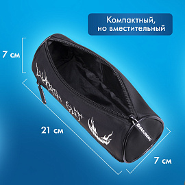 Пенал BRAUBERG, 3 отделения, нейлон, 21х7х7 см, "Scary face", 272308