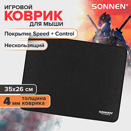 Коврик для мыши игровой SONNEN "ASSAULT", резина + ткань, 350х260х4 мм, 513303