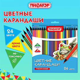 Карандаши цветные ПИФАГОР СТАНДАРТ 24 цвета, трехгранный корпус, 182088 фото Карандаши цветные ПИФАГОР СТАНДАРТ 24 цвета, трехгранный корпус, 182088