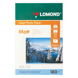 Фотобумага для цветной струйной печати Lomond (односторонняя, матовая, А4, 180 г/кв.м, 50 листов в упаковке)