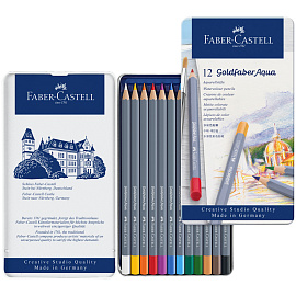 Карандаши акварельные художественные Faber-Castell "Goldfaber Aqua", 12цв., метал. коробка фото Карандаши акварельные художественные Faber-Castell "Goldfaber Aqua", 12цв., метал. коробка