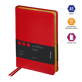 Ежедневник недатированный, А5, 160л., кожзам, Berlingo "xGold", зол. срез, красный фото Ежедневник недатированный, А5, 160л., кожзам, Berlingo "xGold", зол. срез, красный