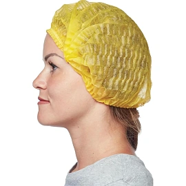 Шапочка одноразовая берет плиссе желтая (25 штук в упаковке) фото Шапочка одноразовая берет плиссе желтая (25 штук в упаковке)