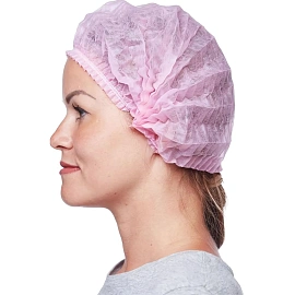 Шапочка одноразовая берет плиссе розовая (25 штук в упаковке) фото Шапочка одноразовая берет плиссе розовая (25 штук в упаковке)