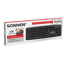 Клавиатура проводная бесшумная, USB, 104 клавиши, SONNEN KB-8136, черная, 513946