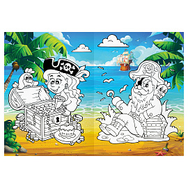 Раскраска с цв. фоном А4, 16 стр., ТРИ СОВЫ "Остров сокровищ