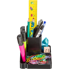 Подставка-органайзер для канцелярских принадлежностей Attache Имидж 4 отделения черная 11.1x11.5x12.2 см