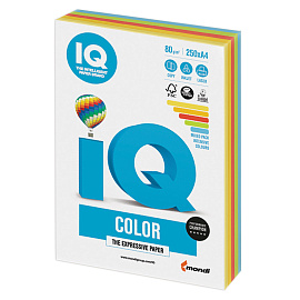 Бумага цветная для печати IQ Color 5 цветов интенсив RB02 (А4, 80 г/кв.м, 250 листов)