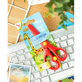 Ножницы детские №1 School Джунгли 135 мм универсальные тупоконечные красные